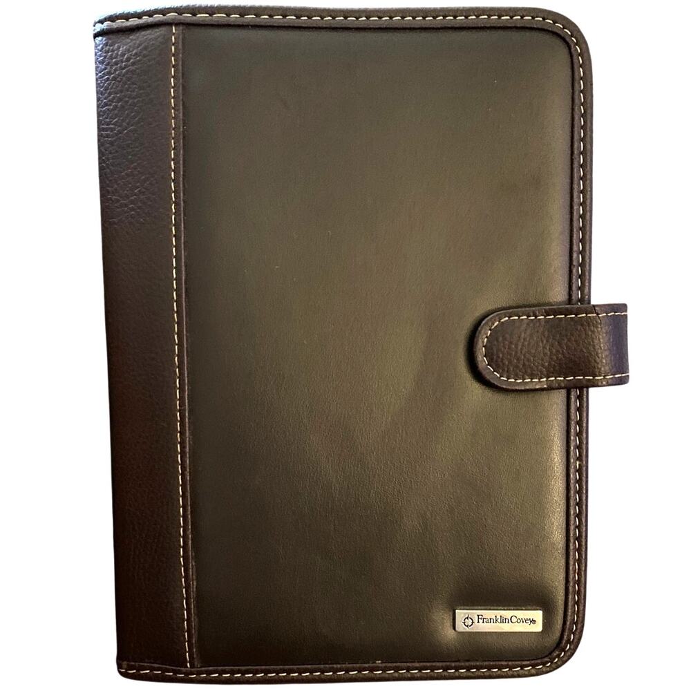 FRANKLIN COVEY Day One Dark Brown Faux Leather Organizer Planner Binder Vintage